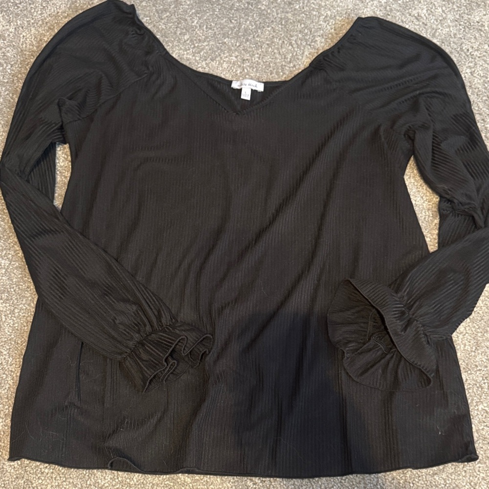 White Birch Black Blouse with Ruffled Sleeves